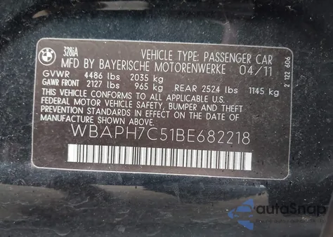 2011 BMW 328I from USA, damaged, VIN WBAPH7C51BE682218
